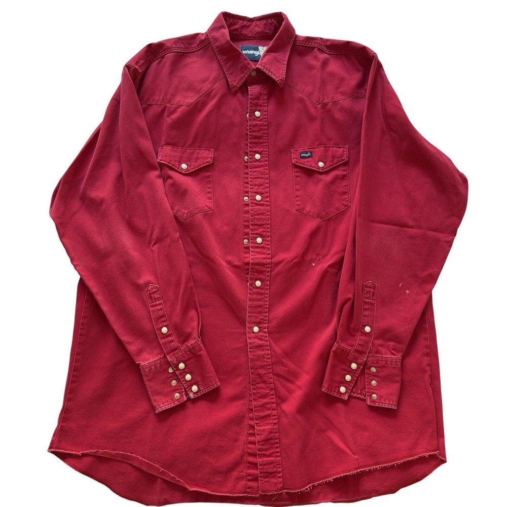Wrangler Western Pearl Snap Brushpopper Shirt Mens 2XL Red Cowboy Rugged Twill